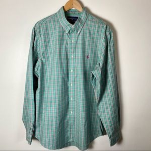 Ralph Lauren Men’s Custom Fit Green Plaid Long Sleeve Button Down Polo Size XL